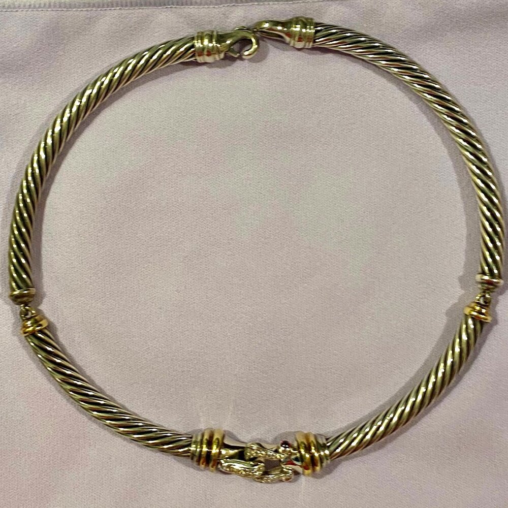 David Yurman Classic Cable Diamond with Cabochon Ruby Twisted Choker Necklace